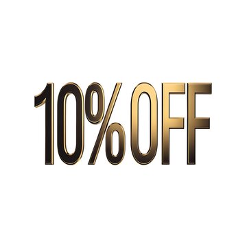 10 percent off golden metallic typography isolated on white background for sale with metallic discount typography isolated background shopping business promotion percentage commercial