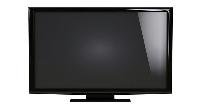 Black flat screen television with glossy bezel, isolated on transparent background