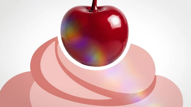 Close-up of a perfectly ripe cherry on a pink frosted cupcake against a clean white backdrop