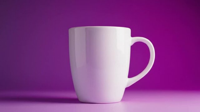 White coffee mug with handle against vibrant changing background, studio lighting concept