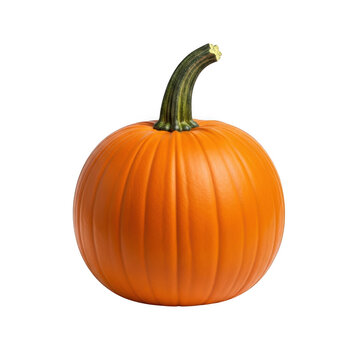 A single fresh orange pumpkin with a green stem