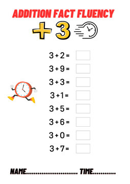 Addition Facts Fluency +3 Timed Math Worksheet for Kids