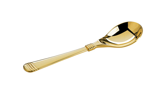 Shiny golden spoon with decorative ridges, isolated on transparent background