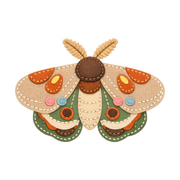 PNG Colorful stitched fabric moth illustration.