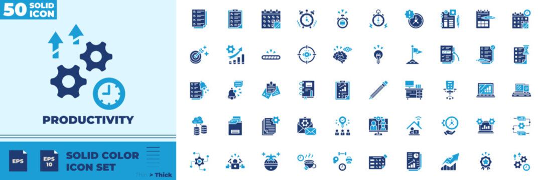 Productivity Solid Color Editable Icons set