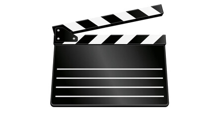 Fototapeta premium Black movie clapperboard with white stripes, isolated on transparent background