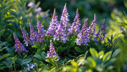 Fototapeta premium Purple Wildflowers Blooming in a Lush Green Garden during Daylight
