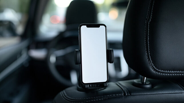 Smartphone with Blank Screen Mounted Inside Car Interior