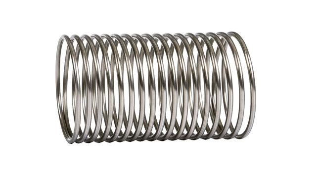 Shiny metal spring coil, isolated on transparent background