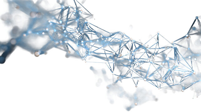 Neural network connections visualized in 3d space with blue lines with complex network interconnected lines nodes visualization intelligence