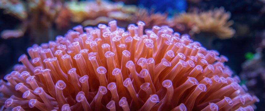 Closeup of Pink Coral Polyps Underwater with Soft Lighting