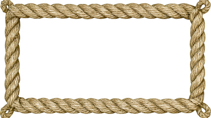 Thick braided natural fiber rope forming a rectangular frame, isolated on transparent background © Adrian
