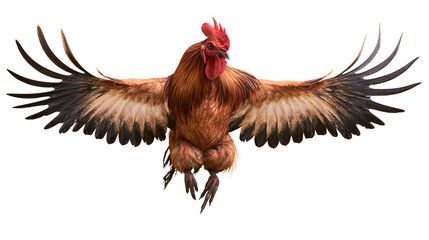 Brown rooster with spread wings, isolated on transparent background © Adrian