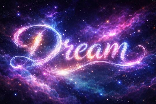 Glowing Dream Text in a Colorful Cosmic Background