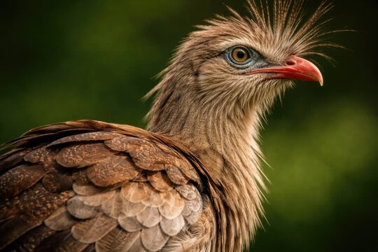 Closeup of a Colorful Bird with Unique Feathers Against a Soft Green Background