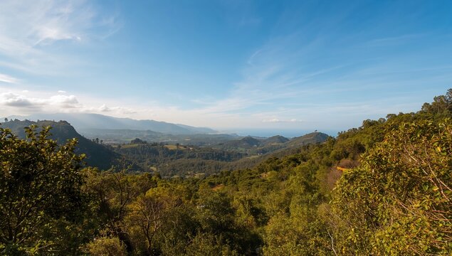 Scenic Mountain Valley Landscape Under a Blue Sky with Cloud Highlights