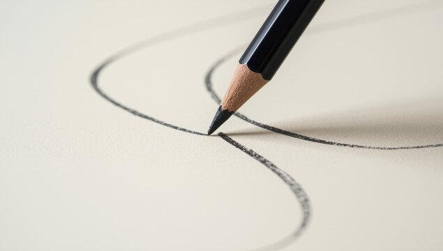 Pencil Drawing Curved Lines on Blank Paper Closeup in Soft Lighting