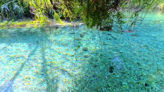 Crystal Clear Turquoise Water of Nera River at Mole di Narni Umbria Italy
