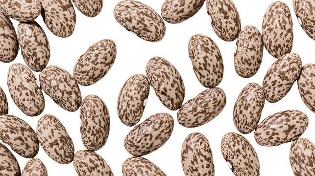 Scattered pinto beans with brown speckles, isolated on transparent background