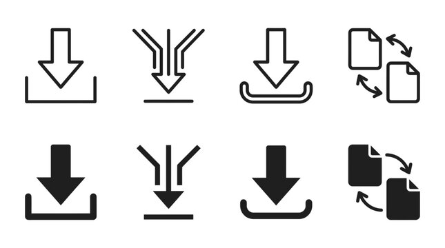 Download and file transfer system icons for web and software interface with download transfer computing software