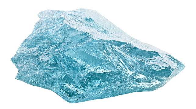 Raw aquamarine gemstone chunk with rough texture, isolated on transparent background