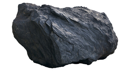 Rough dark gray slate rock with sharp edges, isolated on transparent background © Adrian