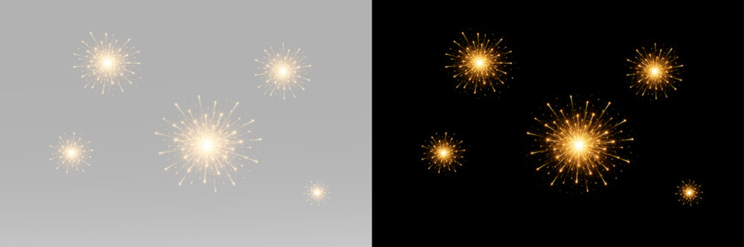Decorative golden sparkler fireworks glow with sparkling glitter particles festive celebration light burst effect