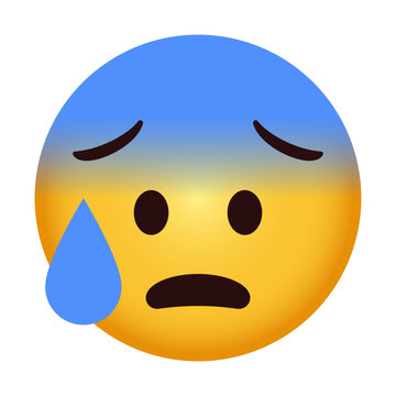Anxious Sweat Face Emoji - Nervous Worried 3D Emoticon Vector Illustration - Yellow 3D anxious emoji with cold sweat drop showing worried nervous mood