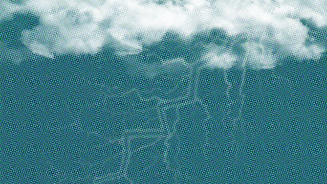 Teal thunderstorm background displaying electric lightning bolt cloud texture