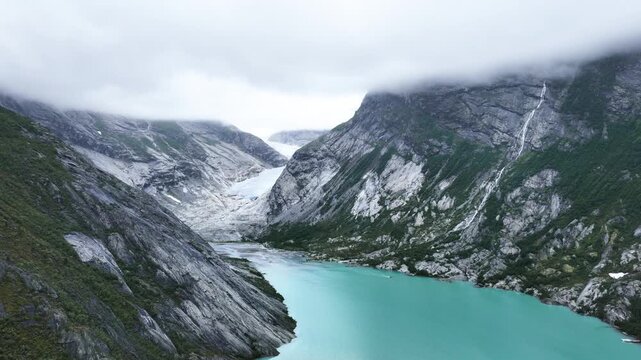 Aerial view of Nigardsbreen glacier, part of Jostedalsbreen in Norway