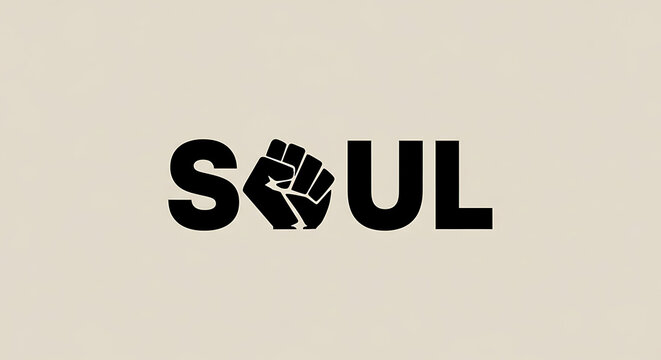 The word SOUL depicted in bold black lettering with a fist symbol replacing the 'O' for a powerful message