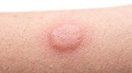Fototapeta premium Close up of an itchy red insect bite mosquito sting or hive wheal on human skin