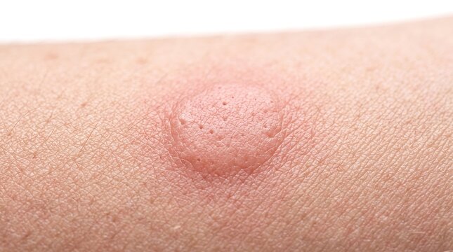 Close up of an itchy red insect bite mosquito sting or hive wheal on human skin