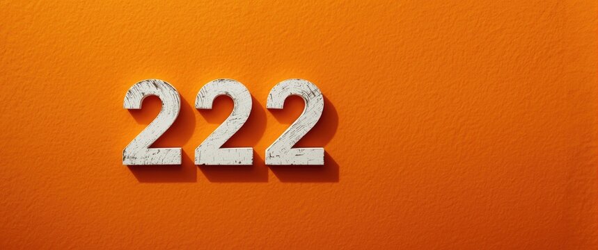 Textured White Number 222 on Bright Orange Wall