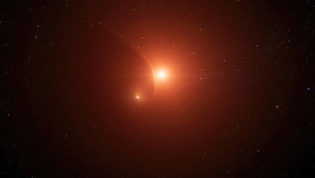 Distant Stellar System with Two Bright Stars Against a Starry Background