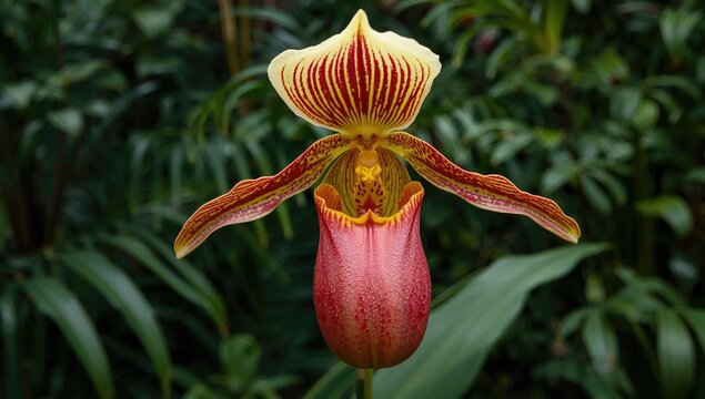 Orchid Blossom in Vibrant Colors Surrounded by Lush Greenery