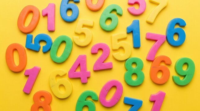 Colorful Numbers Scattered on a Yellow Background 3.