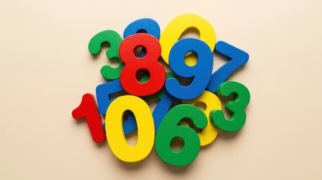 Colorful Wooden Numbers Scattered Randomly On A Light Background 1.