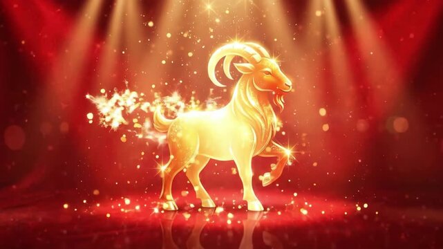 Stylized red fire goat symbolizing Chinese zodiac year 2027. Festive illustration for new year celebrations horoscope and astrology themes