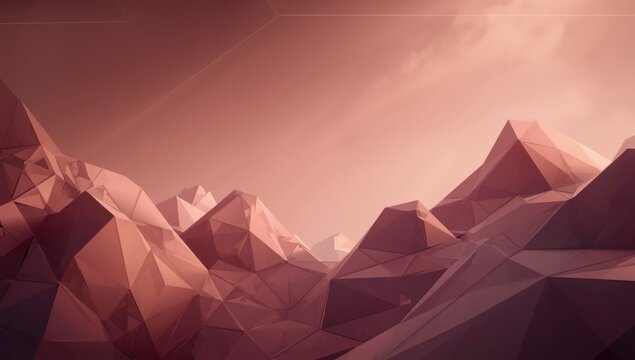 Polygonal Mountain Landscape in Warm Tones Under Soft Clouds
