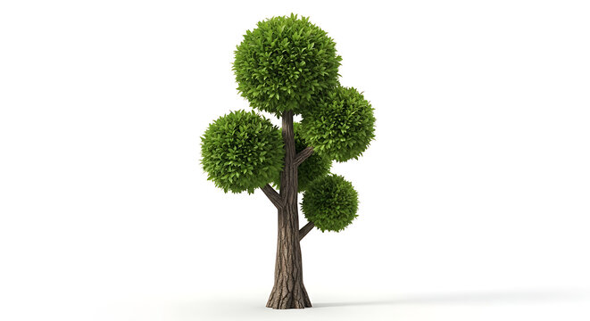 Stylized tree with spherical green foliage clumps, isolated on a white background