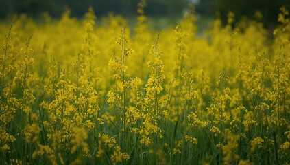 Obraz premium Vibrant Yellow Wildflowers Blooming in a Lush Field During Spring