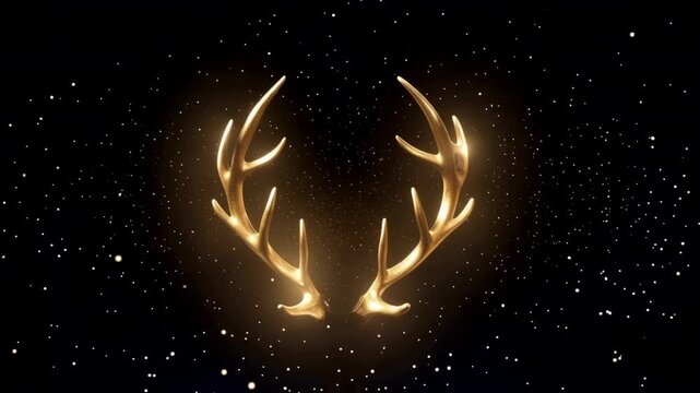 Golden glowing antlers against a dark starry cosmic background.