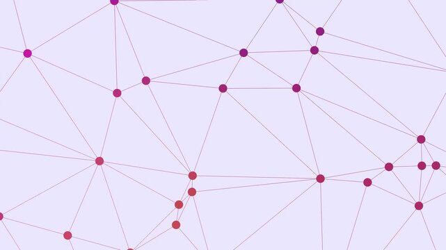 Abstract polygonal animation with colorful gradient triangles and connected dots, slowly rotating on white, resembling microscopic cell formations.