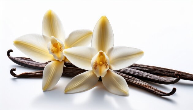 close up shot of aromatic vanilla flowers with soft petals and delicate aroma on clean white background aromatic petals