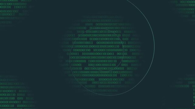 2D animated dark green matrix code digital background with glowing binary data, cybersecurity seamless motion graphics video clip