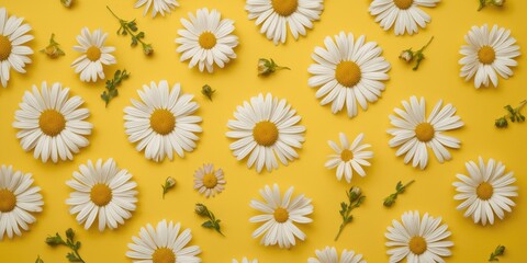 Daisies Spreading Across a Bright Yellow Background in a Cheerful Arrangement © NFTNexus
