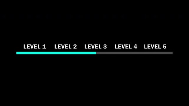 level up text with loading bar blue color for game UI on transparent background, 4k video