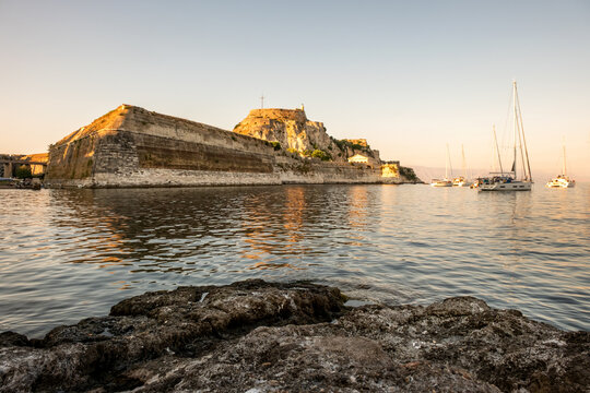 Old Venetian fortress of Corfu town, Corfu, Greece. The Old Fortress is a Venetian fortress in the city of Corfu. Venetian Old Fortress (Palaio Frourio), Corfu, Ionian Islands, Greece