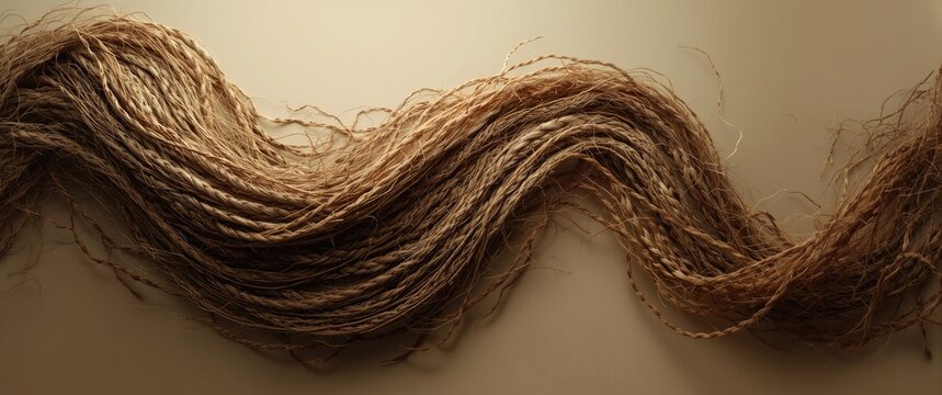 Natural Twisted Fiber Rope on a Light Background with Soft Texture